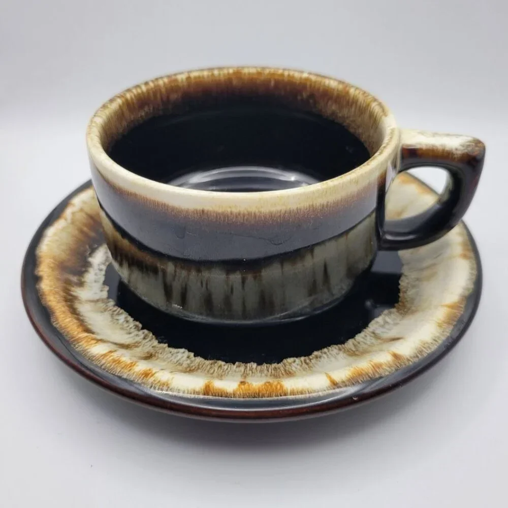 Pfaltzgraff Brown Drip Glaze Cup Saucer Coffee Tea Replacement Set Brown Vintage